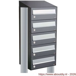 Allux Hive set postkast staal verzinkt gepoedercoat 1-breed 5-hoog met dak op statief antraciet - A11201339 - afbeelding 1