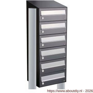 Allux Hive set postkast staal verzinkt gepoedercoat 1-breed 6-hoog met dak op statief antraciet - A11201343 - afbeelding 1