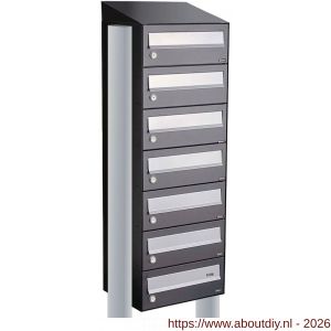 Allux Hive set postkast staal verzinkt gepoedercoat 1-breed 7-hoog met dak op statief antraciet - A11201347 - afbeelding 1
