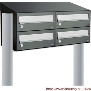 Allux Hive set postkast staal verzinkt gepoedercoat 2-breed 2-hoog met dak op statief antraciet - A11201351 - afbeelding 1