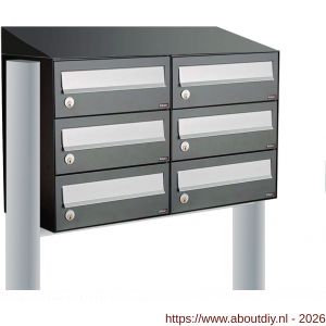 Allux Hive set postkast staal verzinkt gepoedercoat 2-breed 3-hoog met dak op statief antraciet - A11201355 - afbeelding 1