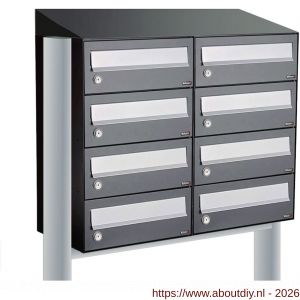 Allux Hive set postkast staal verzinkt gepoedercoat 2-breed 4-hoog met dak op statief antraciet - A11201359 - afbeelding 1