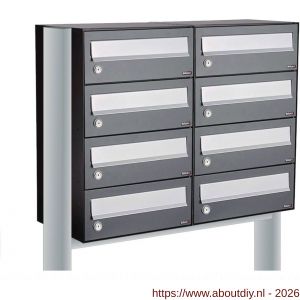 Allux Hive set postkast staal verzinkt gepoedercoat 2-breed 4-hoog op statief antraciet - A11201360 - afbeelding 1