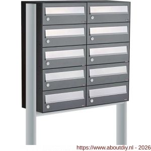 Allux Hive set postkast staal verzinkt gepoedercoat 2-breed 5-hoog op statief antraciet - A11201364 - afbeelding 1