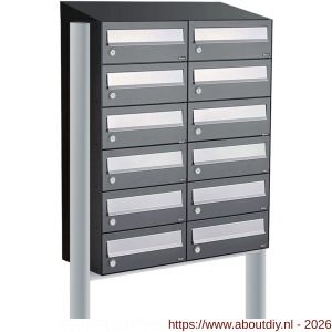 Allux Hive set postkast staal verzinkt gepoedercoat 2-breed 6-hoog met dak op statief antraciet - A11201367 - afbeelding 1