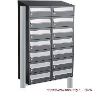 Allux Hive set postkast staal verzinkt gepoedercoat 2-breed 7-hoog met dak op statief antraciet - A11201371 - afbeelding 1