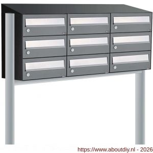 Allux Hive set postkast staal verzinkt gepoedercoat 3-breed 3-hoog met dak op statief antraciet - A11201379 - afbeelding 1