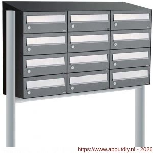 Allux Hive set postkast staal verzinkt gepoedercoat 3-breed 4-hoog met dak op statief antraciet - A11201383 - afbeelding 1