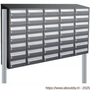 Allux Hive set postkast staal verzinkt gepoedercoat 5-breed 7-hoog met dak op statief antraciet - A11201443 - afbeelding 1
