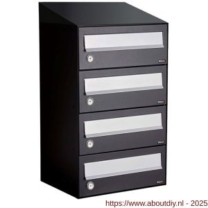 Allux Hive set postkast staal verzinkt gepoedercoat 1-breed 4-hoog met dak zwart - A11201478 - afbeelding 1