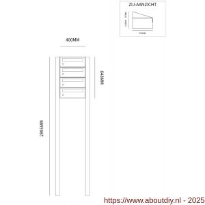 Allux Hive set postkast staal verzinkt gepoedercoat 1-breed 4-hoog op statief zwart - A11201480 - afbeelding 2