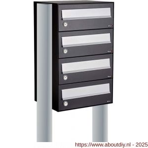 Allux Hive set postkast staal verzinkt gepoedercoat 1-breed 4-hoog op statief zwart - A11201480 - afbeelding 1
