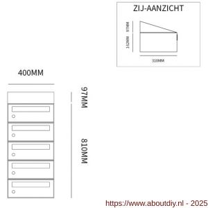 Allux Hive set postkast staal verzinkt gepoedercoat 1-breed 5-hoog met dak antraciet - A11201338 - afbeelding 2