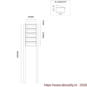 Allux Hive set postkast staal verzinkt gepoedercoat 1-breed 5-hoog met dak op statief antraciet - A11201339 - afbeelding 2