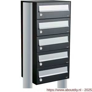 Allux Hive set postkast staal verzinkt gepoedercoat 1-breed 5-hoog op statief zwart - A11201484 - afbeelding 1