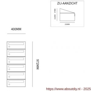 Allux Hive set postkast staal verzinkt gepoedercoat 1-breed 6-hoog zwart - A11201485 - afbeelding 2