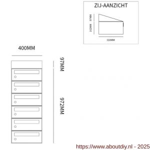 Allux Hive set postkast staal verzinkt gepoedercoat 1-breed 6-hoog met dak zwart - A11201486 - afbeelding 2