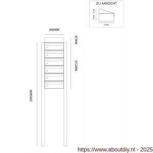 Allux Hive set postkast staal verzinkt gepoedercoat 1-breed 6-hoog met dak op statief zwart - A11201487 - afbeelding 2