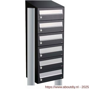 Allux Hive set postkast staal verzinkt gepoedercoat 1-breed 6-hoog met dak op statief zwart - A11201487 - afbeelding 1