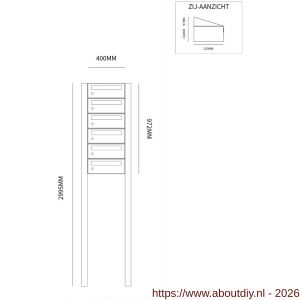 Allux Hive set postkast staal verzinkt gepoedercoat 1-breed 6-hoog op statief antraciet - A11201344 - afbeelding 2