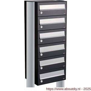 Allux Hive set postkast staal verzinkt gepoedercoat 1-breed 6-hoog op statief zwart - A11201488 - afbeelding 1
