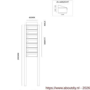 Allux Hive set postkast staal verzinkt gepoedercoat 1-breed 7-hoog met dak op statief antraciet - A11201347 - afbeelding 2