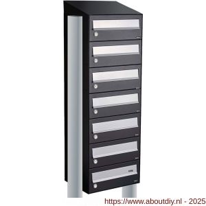 Allux Hive set postkast staal verzinkt gepoedercoat 1-breed 7-hoog met dak op statief zwart - A11201491 - afbeelding 1