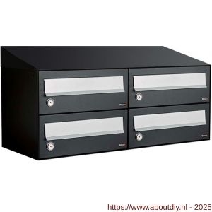 Allux Hive set postkast staal verzinkt gepoedercoat 2-breed 2-hoog met dak zwart - A11201494 - afbeelding 1