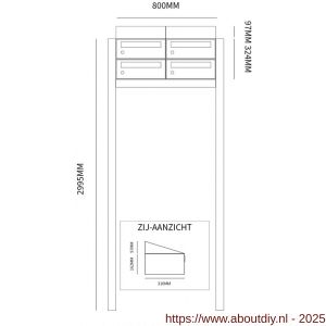 Allux Hive set postkast staal verzinkt gepoedercoat 2-breed 2-hoog met dak op statief zwart - A11201495 - afbeelding 2