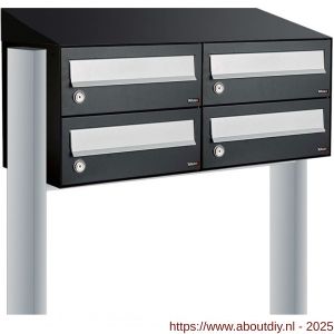 Allux Hive set postkast staal verzinkt gepoedercoat 2-breed 2-hoog met dak op statief zwart - A11201495 - afbeelding 1