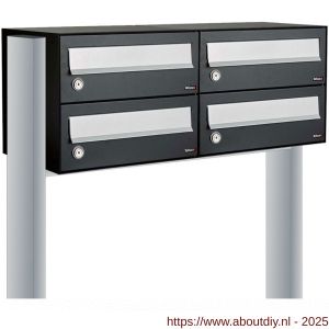 Allux Hive set postkast staal verzinkt gepoedercoat 2-breed 2-hoog op statief zwart - A11201496 - afbeelding 1