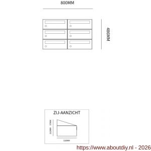 Allux Hive set postkast staal verzinkt gepoedercoat 2-breed 3-hoog antraciet - A11201353 - afbeelding 2