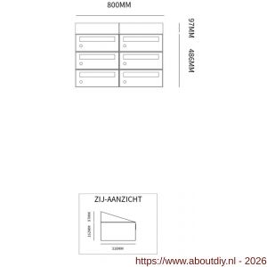 Allux Hive set postkast staal verzinkt gepoedercoat 2-breed 3-hoog met dak antraciet - A11201354 - afbeelding 2