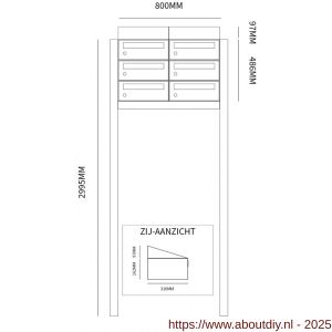 Allux Hive set postkast staal verzinkt gepoedercoat 2-breed 3-hoog met dak op statief zwart - A11201499 - afbeelding 2