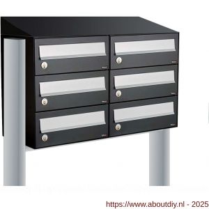 Allux Hive set postkast staal verzinkt gepoedercoat 2-breed 3-hoog met dak op statief zwart - A11201499 - afbeelding 1