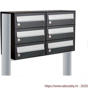 Allux Hive set postkast staal verzinkt gepoedercoat 2-breed 3-hoog op statief zwart - A11201500 - afbeelding 1