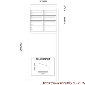 Allux Hive set postkast staal verzinkt gepoedercoat 2-breed 4-hoog met dak op statief zwart - A11201503 - afbeelding 2