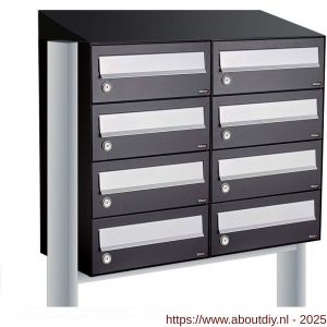 Allux Hive set postkast staal verzinkt gepoedercoat 2-breed 4-hoog met dak op statief zwart - A11201503 - afbeelding 1
