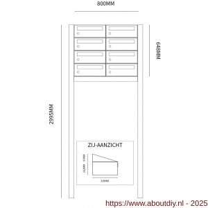 Allux Hive set postkast staal verzinkt gepoedercoat 2-breed 4-hoog op statief zwart - A11201504 - afbeelding 2