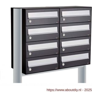 Allux Hive set postkast staal verzinkt gepoedercoat 2-breed 4-hoog op statief zwart - A11201504 - afbeelding 1