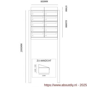 Allux Hive set postkast staal verzinkt gepoedercoat 2-breed 5-hoog met dak op statief zwart - A11201507 - afbeelding 2