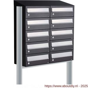 Allux Hive set postkast staal verzinkt gepoedercoat 2-breed 5-hoog met dak op statief zwart - A11201507 - afbeelding 1