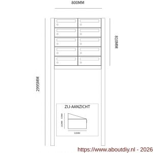 Allux Hive set postkast staal verzinkt gepoedercoat 2-breed 5-hoog op statief antraciet - A11201364 - afbeelding 2