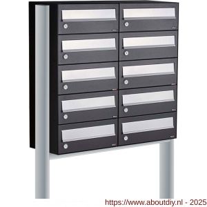 Allux Hive set postkast staal verzinkt gepoedercoat 2-breed 5-hoog op statief zwart - A11201508 - afbeelding 1