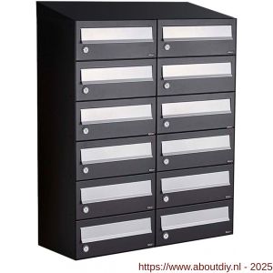 Allux Hive set postkast staal verzinkt gepoedercoat 2-breed 6-hoog met dak zwart - A11201510 - afbeelding 1