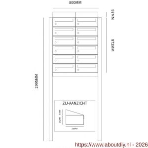Allux Hive set postkast staal verzinkt gepoedercoat 2-breed 6-hoog met dak op statief antraciet - A11201367 - afbeelding 2