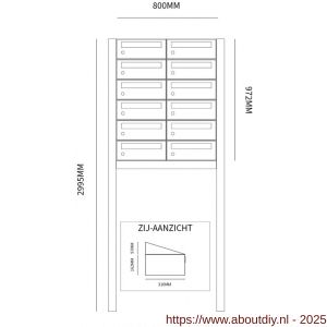 Allux Hive set postkast staal verzinkt gepoedercoat 2-breed 6-hoog op statief zwart - A11201512 - afbeelding 2