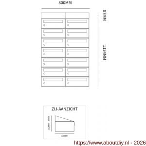 Allux Hive set postkast staal verzinkt gepoedercoat 2-breed 7-hoog met dak antraciet - A11201370 - afbeelding 2