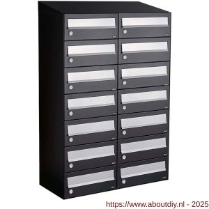 Allux Hive set postkast staal verzinkt gepoedercoat 2-breed 7-hoog met dak zwart - A11201514 - afbeelding 1