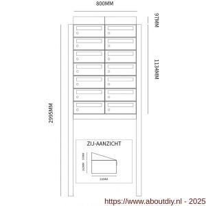 Allux Hive set postkast staal verzinkt gepoedercoat 2-breed 7-hoog met dak op statief zwart - A11201515 - afbeelding 2